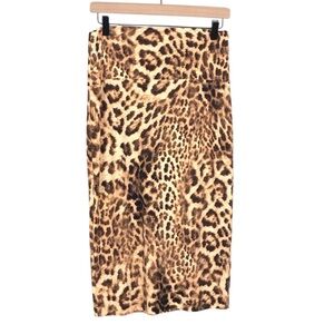 Norma Kamali Leopard Print Pull On Knit Skirt Slinky Stretch